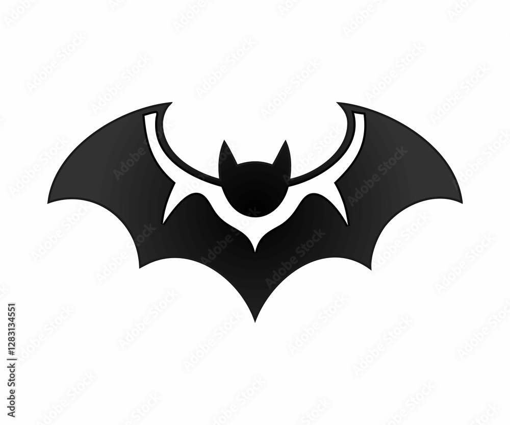 A clean, bold silhouette of a bat against a plain white background. A clean, bold silhouette of a bat against a plain white background.