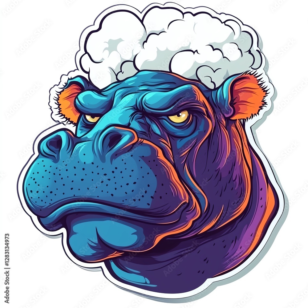 Obraz premium An artistic illustration of a hippo with a unique vibrant style and dramatic features.