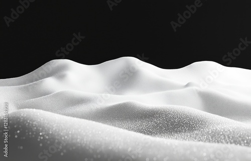 A close-up of soft, glittering snowdrifts under falling snowflakes against a dark background, creating a magical and wintery atmosphere.  
 photo