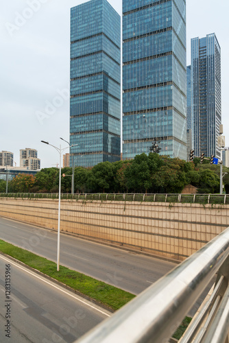 Empty urban road and buildings in the city