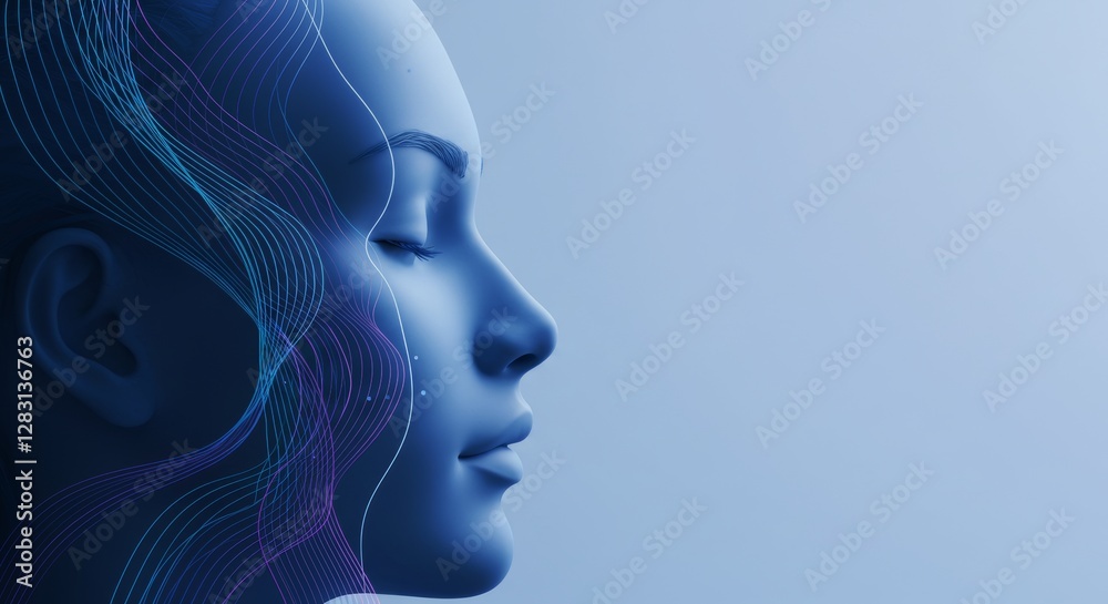 Tranquil mind face silhouette, Serenity in abstract design and calming hues Tranquil mind face silhouette, Serenity in abstract design and calming hues