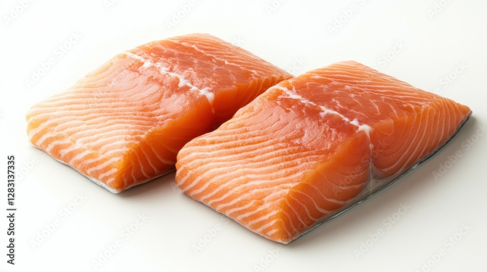 Isolated on white background, two fresh raw salmon steaks in full depth of field Isolated on white background, two fresh raw salmon steaks in full depth of field