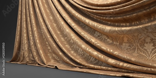 Gold Drape Fabric 3D Render, Damask Pattern, Luxurious Texture, Interior Design,Curtain, textile Curtain,Textile