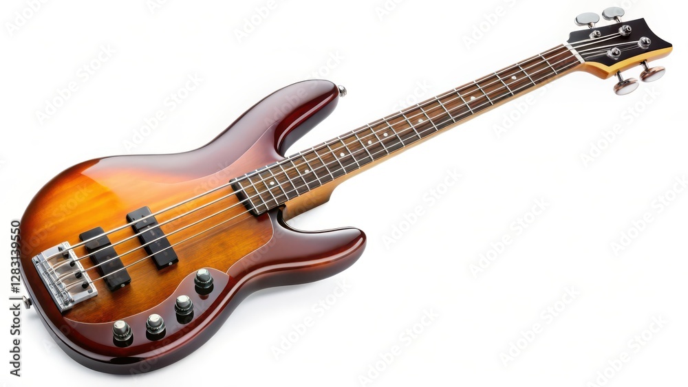 Fototapeta premium Sunburst Bass Guitar on White Background