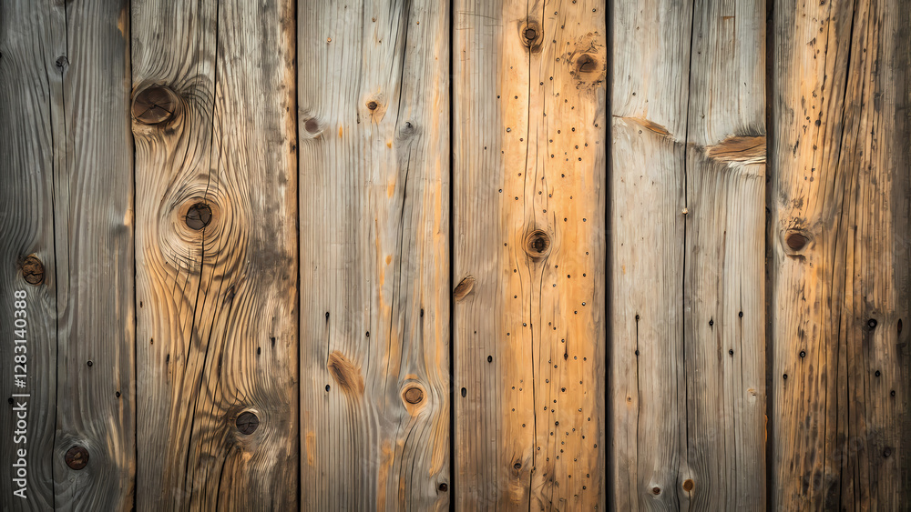 Fototapeta premium Old barn wood texture shows rich history. weathered surface tells stories of sun, rain, time, creating captivating background
