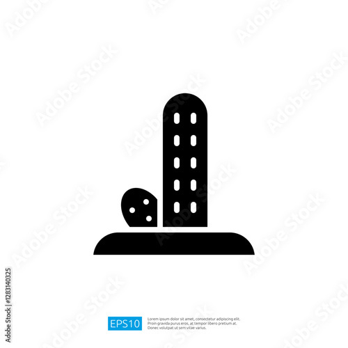 Stylized Cactus Icon in Minimalist Design Representing Desert Flora and Nature Background with Geometric Shapes and Clean Lines