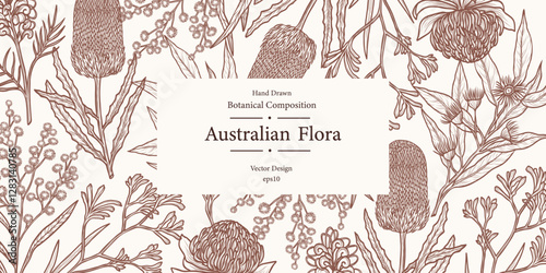 Hand drawn Australian flowers and plants card