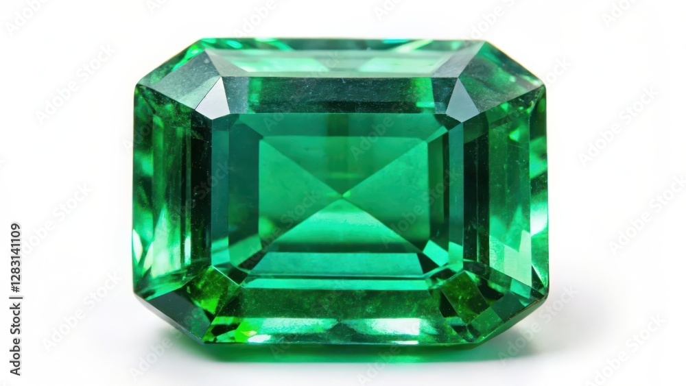Emerald gemstone, emerald cut, white background Emerald gemstone, emerald cut, white background