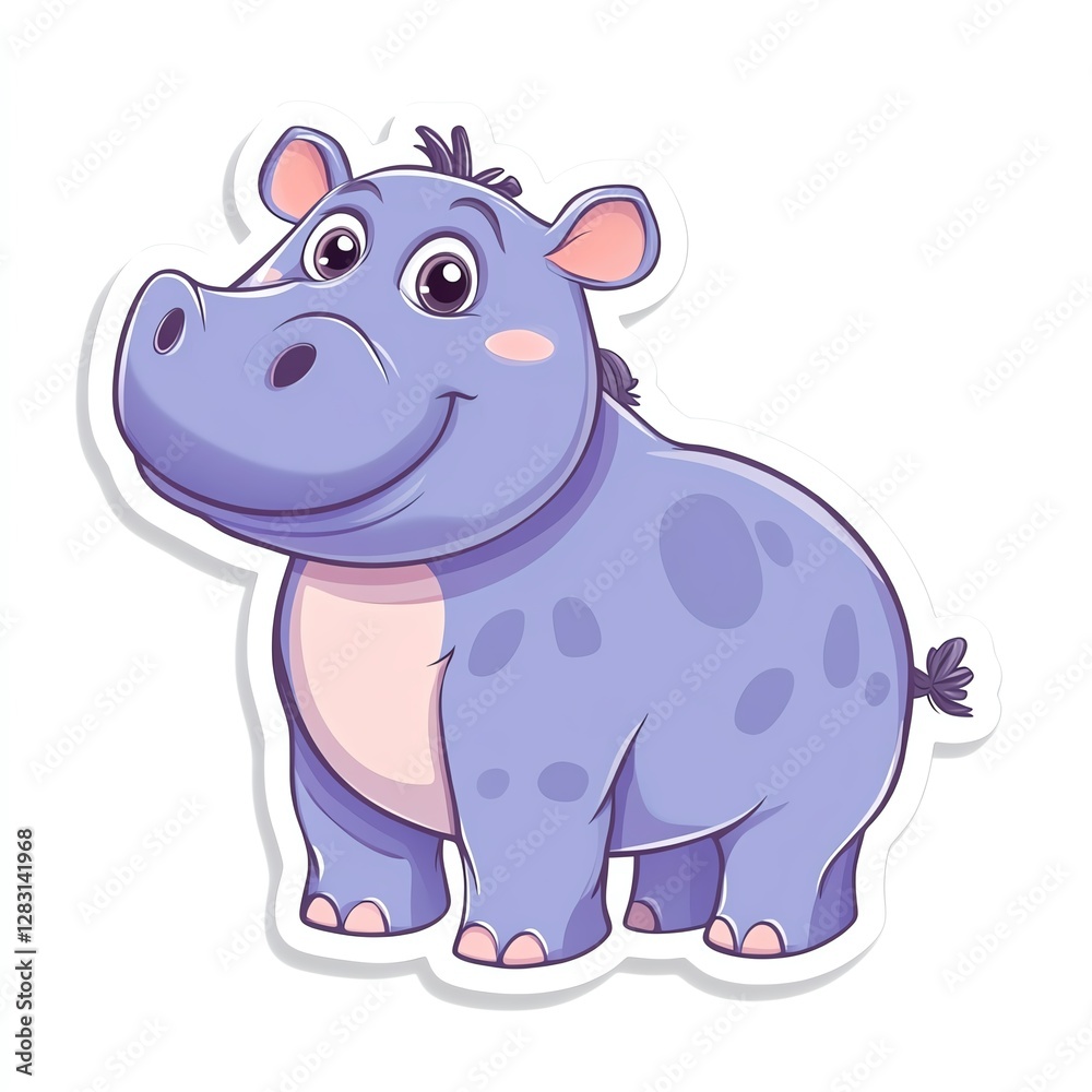 Fototapeta premium Cute cartoon hippo with a friendly smile, perfect for children's designs and illustrations.