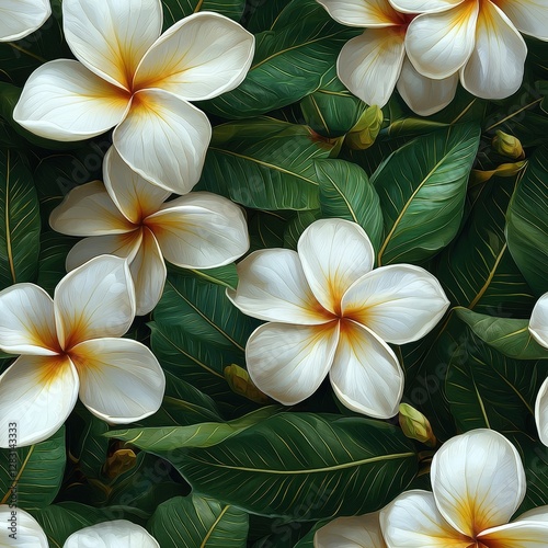 Wallpaper Mural Plumeria flower plant flora bloom botany seamless pattern ornament design, tile Torontodigital.ca