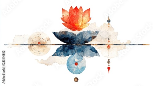 Ayurvedic Healing Symbols, intricate dosha representations, balance charts, traditional motifs, vibrant watercolor style, isolated on white, perfect for wellness projects