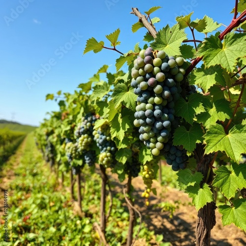 Wallpaper Mural A grapevine with green grapes and leaves in a field, vine, landscape, botanical Torontodigital.ca