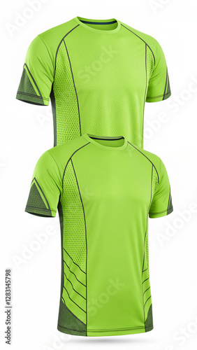 A neon green athletic T-shirt with black accents, designed for sports, gym workouts, running, and moisture-wicking comfort.