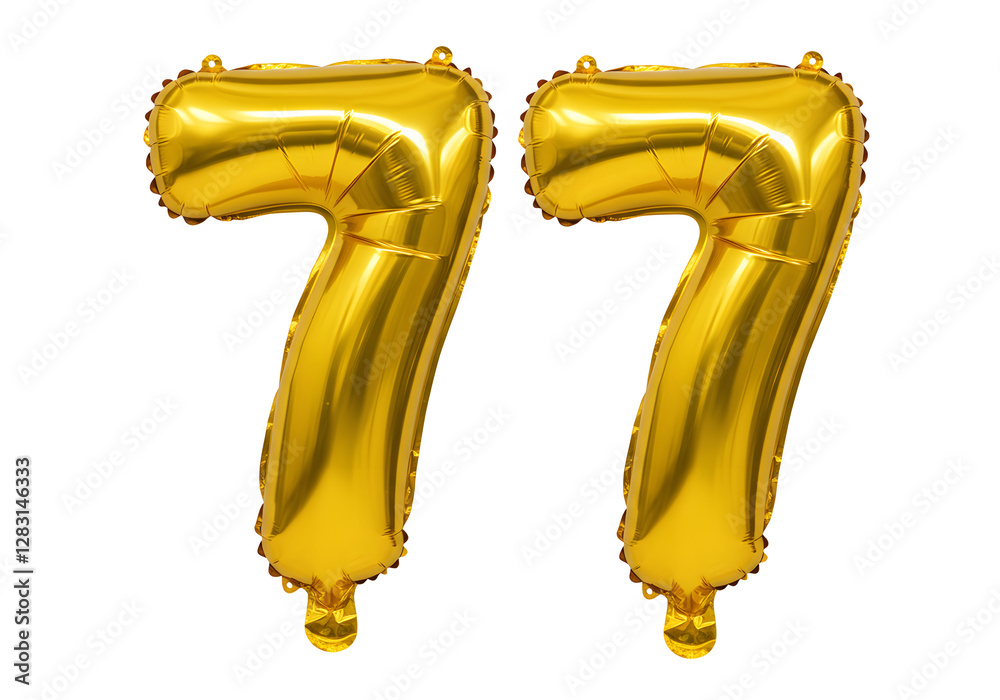 Fototapeta premium Gold Foil Balloon Number 77 - Party Decoration for 77th Birthday & Anniversary