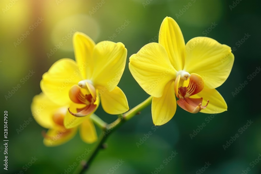 Delicate yellow orchids sway gently in the breeze, petals, garden Delicate yellow orchids sway gently in the breeze, petals, garden