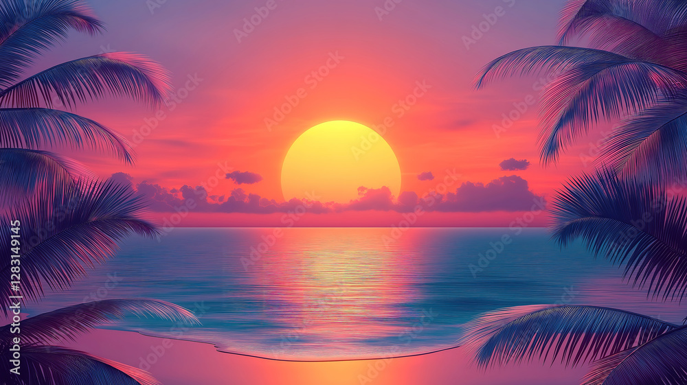 Naklejka premium Stunning sunset over the ocean with soft colors perfect for a serene nature concept background