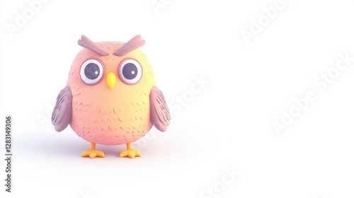 Cartoon brown owl with large expressive eyes standing isolated on a smooth white background for creative projects