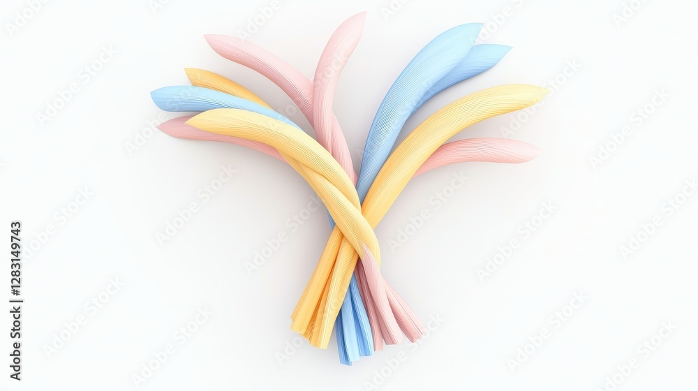 Obraz premium Multicolored Streamers Bundled Together for Festive Celebration Isolated on White Background