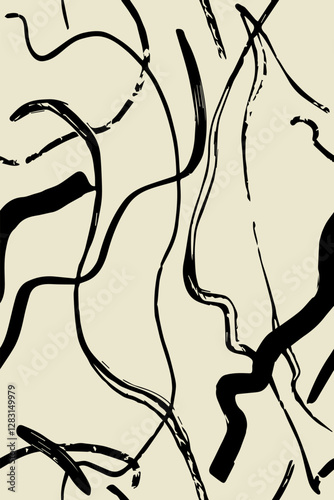 Trendy minimalist seamless pattern with abstract creative artistic hand drawn composition ideal for interior design, wallpaper, minimal background, vector illustration
