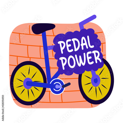 A flat sticker of a cycle with pedal power typography