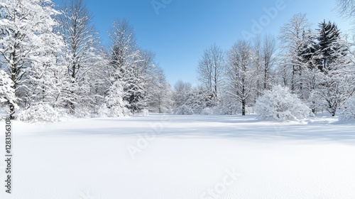 Wallpaper Mural Snowy forest landscape under a clear blue sky. Ideal for winter themes or nature backgrounds Torontodigital.ca