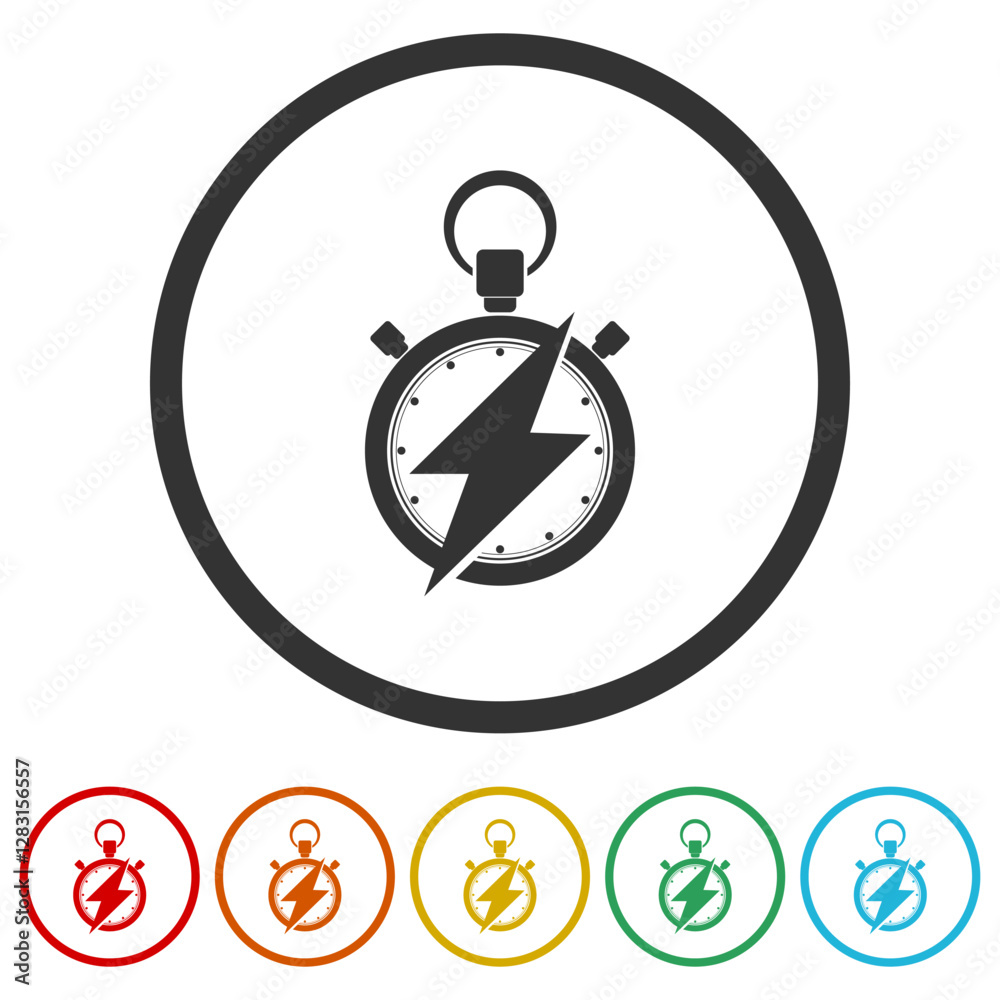 Fast acting time icon. Set icons in color circle buttons Fast acting time icon. Set icons in color circle buttons