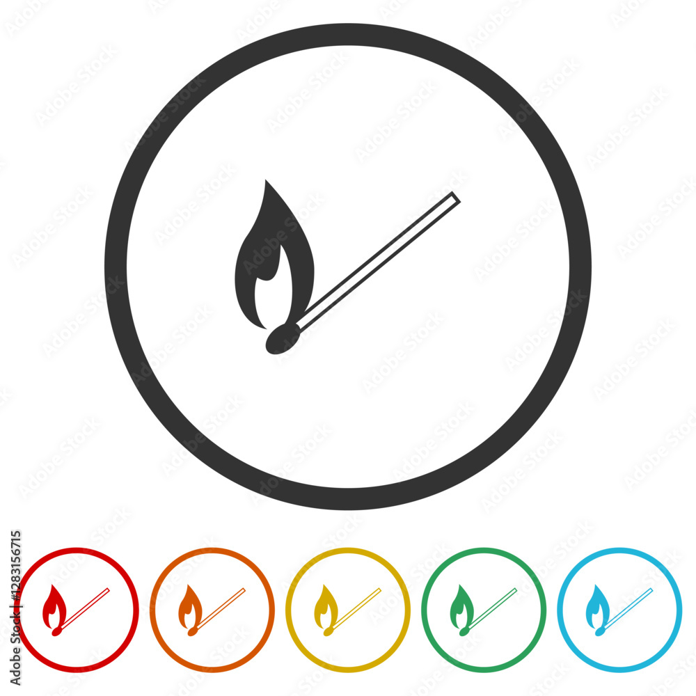 Matches icon in trendy design style. Set icons in color circle buttons Matches icon in trendy design style. Set icons in color circle buttons