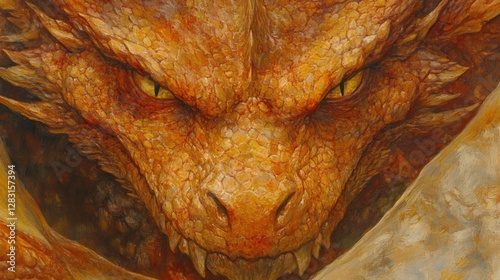 Fierce Dragon with Intense Gaze and Detailed Scales in Golden Hues