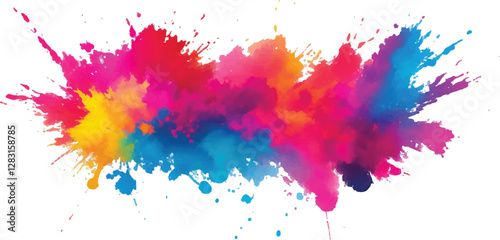 Trendy Aquarelle Splash Art: Bright and Bold Watercolor Strokes and Splatter in a Rainbow of Colors, Isolated on a White Canvas for a Fresh, Modern Touch in Abstract Design and Artistic Expression"
