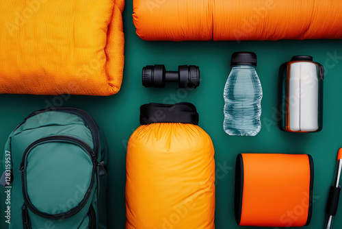 Camping, A detailed shot of a camping backpack filled with gear, showcasing outdoor essentials for adventurers.