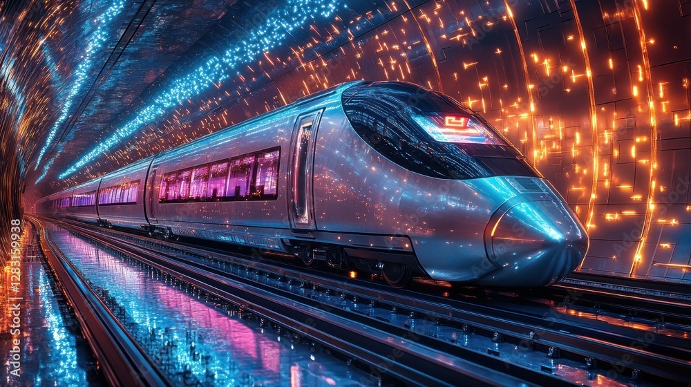 Futuristic train in neon tunnel (1) Futuristic train in neon tunnel (1)