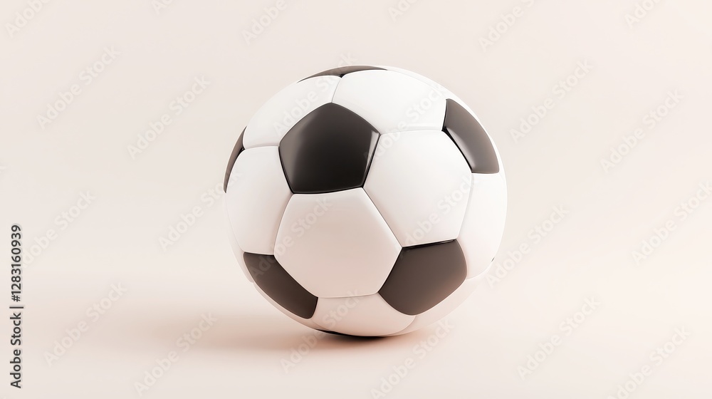 Naklejka premium Realistic Black and White Soccer Ball on Cream Background for Sports and Recreation Themes