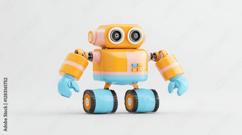 Fototapeta premium Realistic Articulated Toy Robot Design with Colorful Features and Dynamic Limbs