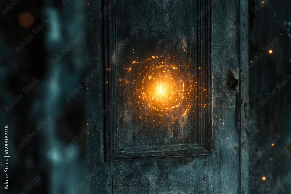 Fototapeta premium A door with a warm glow emanating from the other side