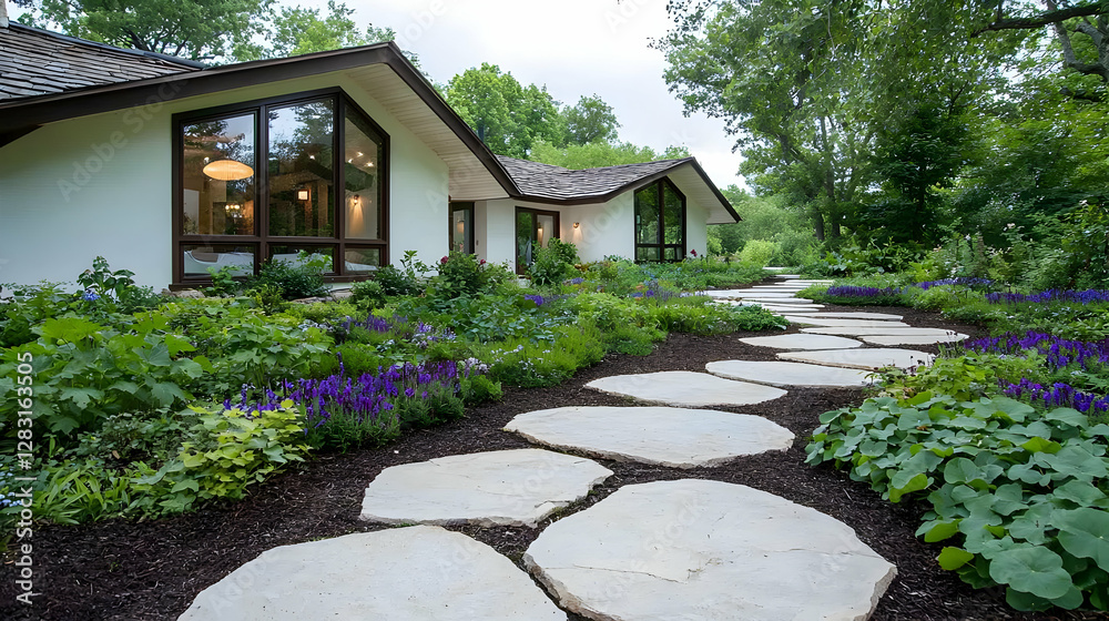 Fototapeta premium Modern home garden path landscaping