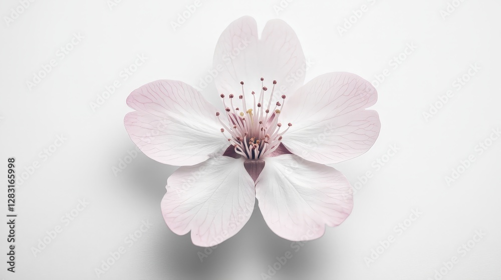 A delicate pink and white flower displayed on a minimalist background. A delicate pink and white flower displayed on a minimalist background.