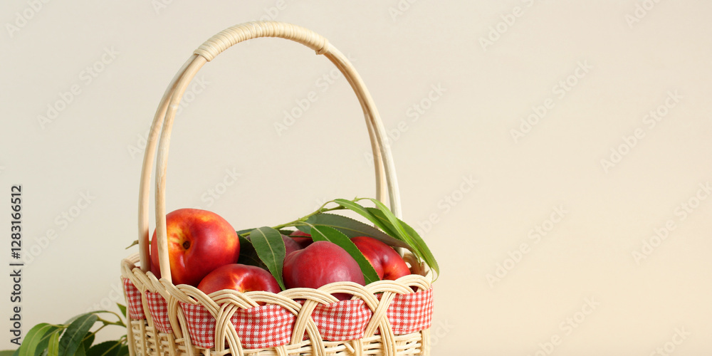 Fresh nectarines resting in a rustic basket: a summer delight Fresh nectarines resting in a rustic basket: a summer delight