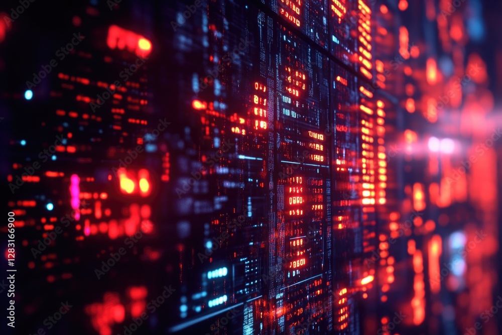 Obraz premium A close-up shot of a bunch of red and blue lights in a dark room