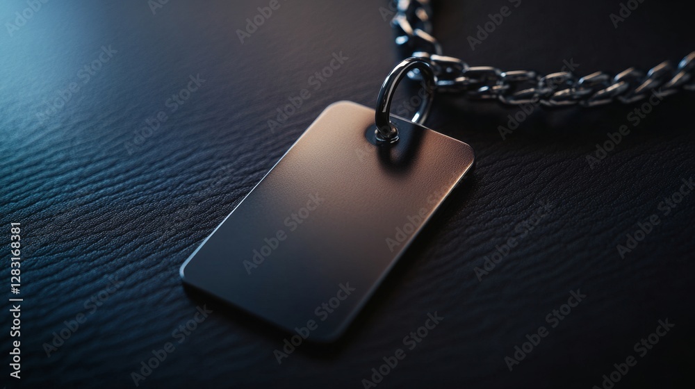 Fototapeta premium Sleek Modern Pet Tag Close Up on Dark Leather Background