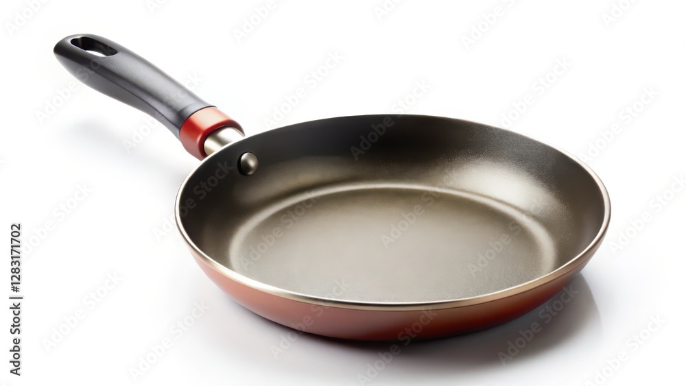 Red-handled frying pan on white background Red-handled frying pan on white background