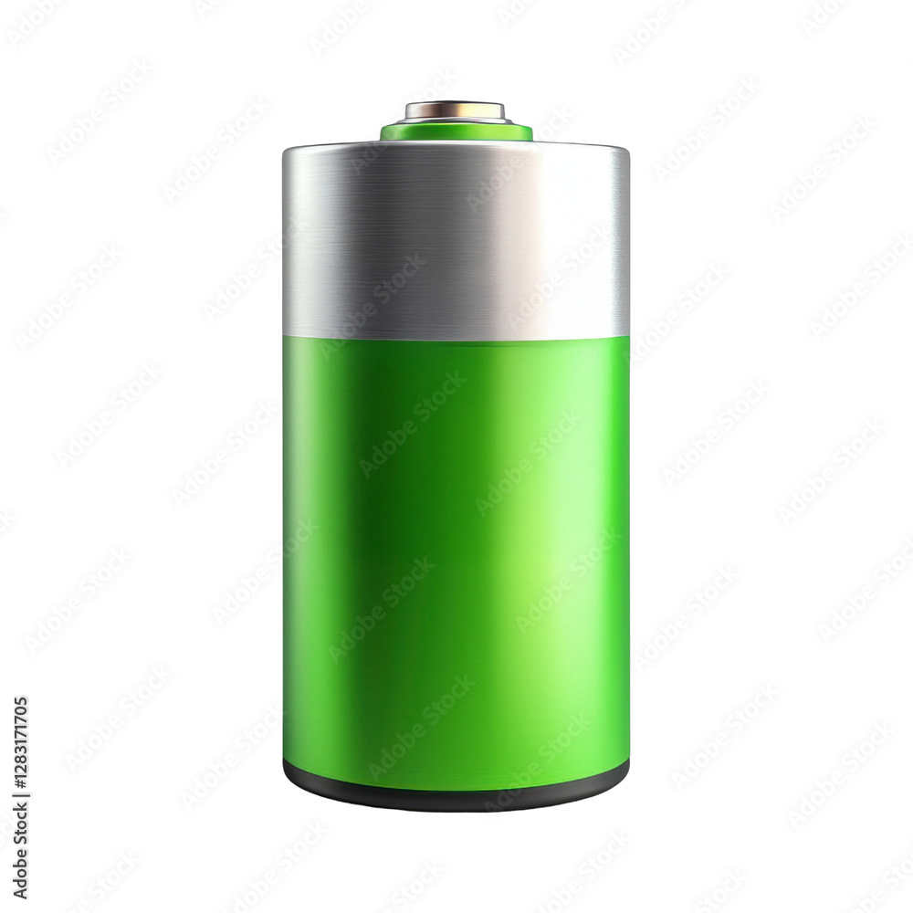 Vibrant green battery with metallic top on Transparent Background Vibrant green battery with metallic top on Transparent Background