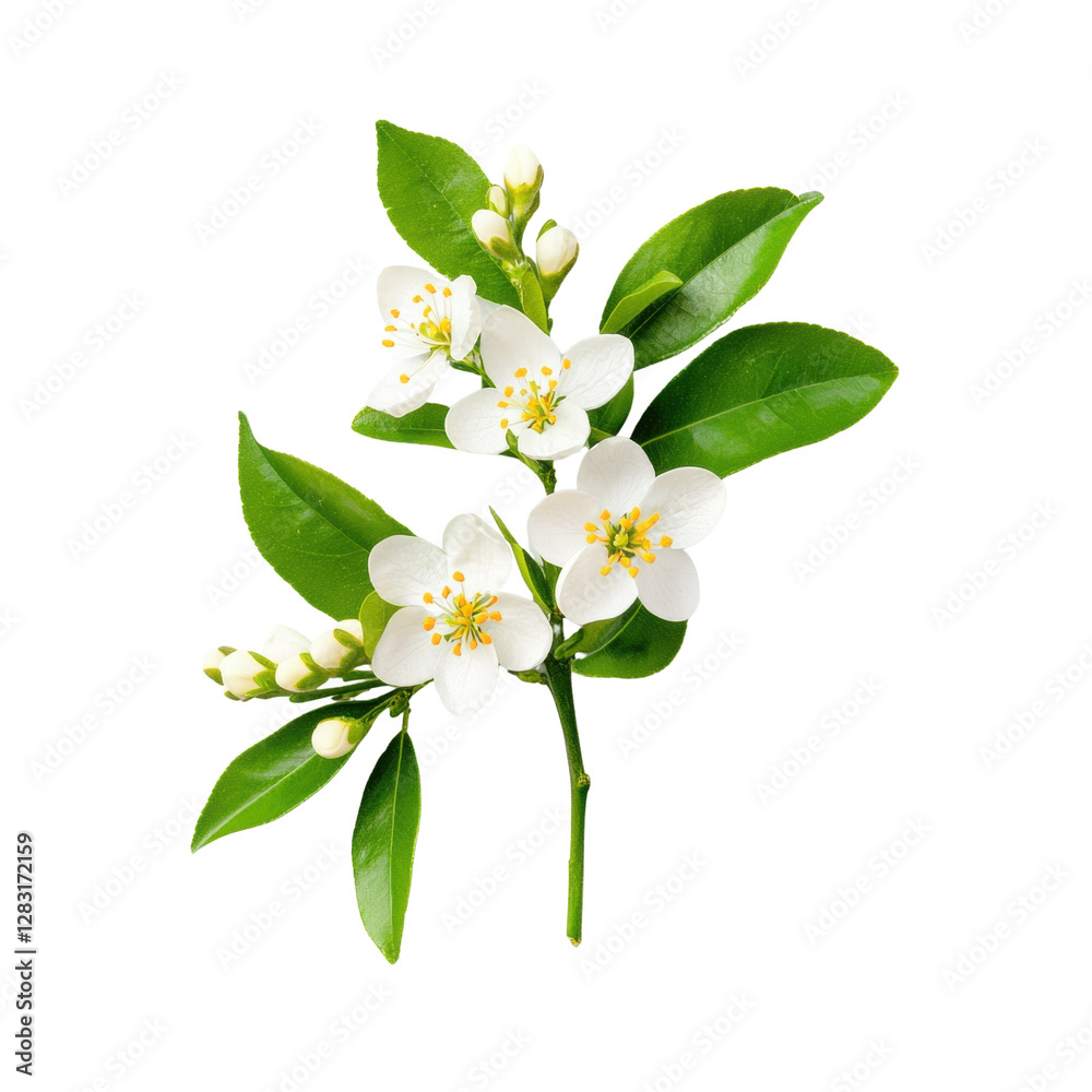 Obraz premium Delicate white jasmine flowers with green leaves