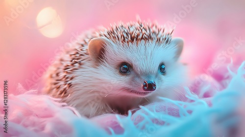 Cute hedgehog on soft pink background.
