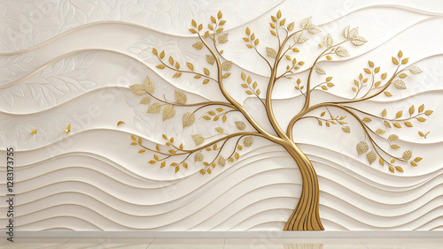 Elegant 3D nature-inspired wall decor with a golden tree, ornate butterflies, and sculpted floral accents.