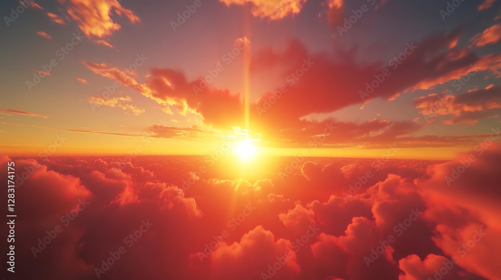 Fototapeta premium Beautiful sunset with radiant sun rays piercing through dramatic clouds in a mesmerizing timelapse