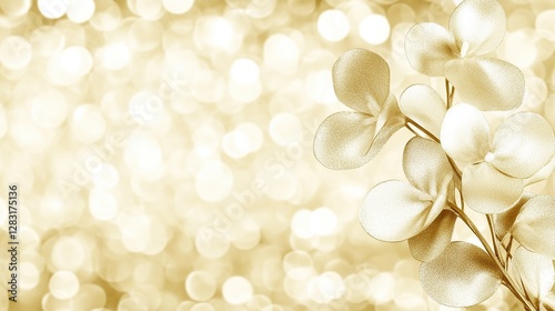 Golden flowers bokeh background, elegant design, invitation
