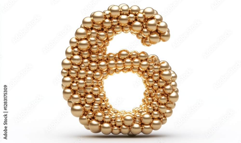 Obraz premium Gold number six made of spheres on white background