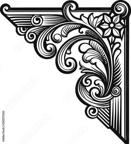 Vintage Corner frame. Hand drawn vector illustration on black and white background.