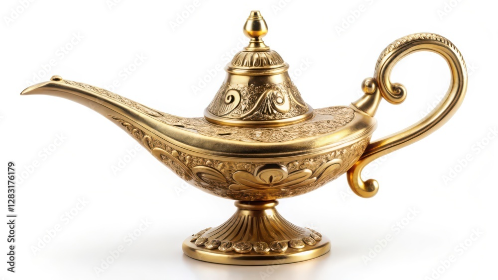 Ornate Brass Oil Lamp on White Background Ornate Brass Oil Lamp on White Background
