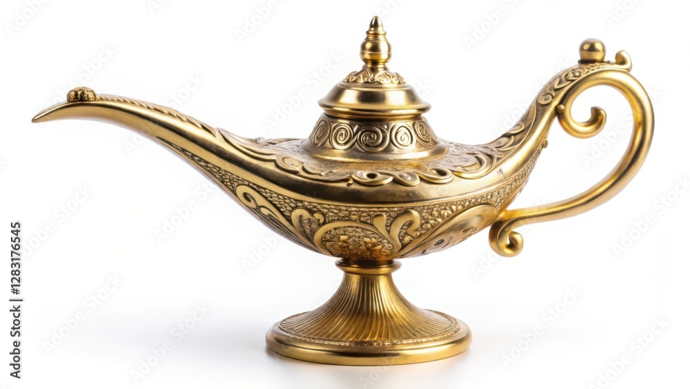 Ornate Brass Oil Lamp on White Background Ornate Brass Oil Lamp on White Background
